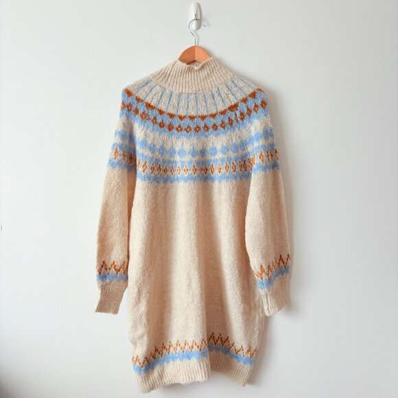 Y.A.S Wool Alpaca Yasista Long Sleeve Midi Knit Dress NWT White Blue Size Large - Picture 6 of 9